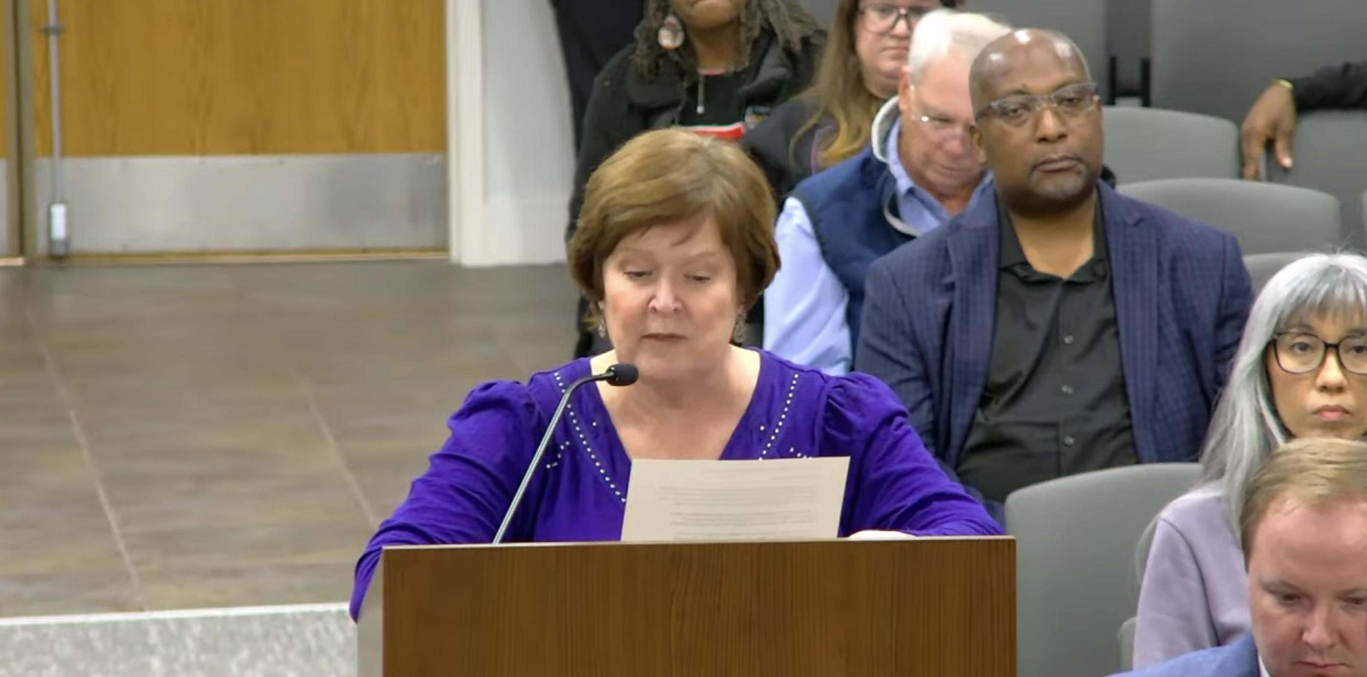 Char at the February 9 school board meeting